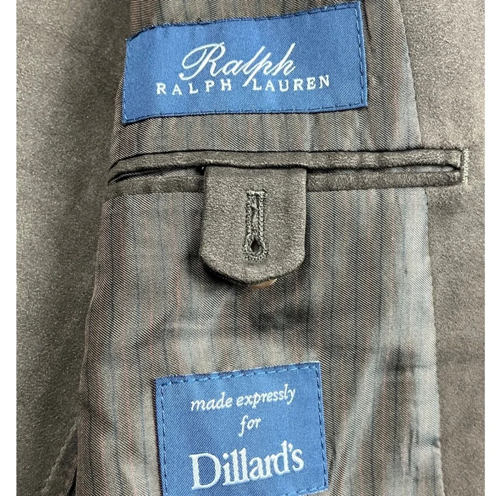 Ralph Lauren Mens Faux Suede Blazer Jacket 43L Olive Brown 2 Button Dillard's